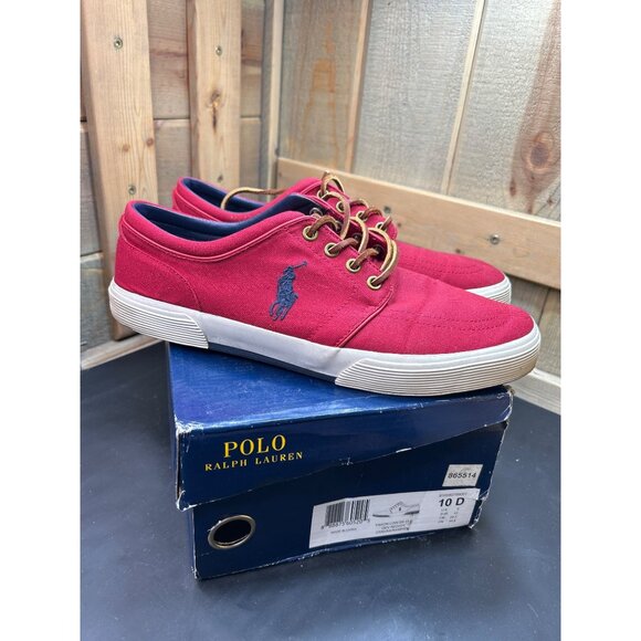 Polo Ralph Lauren Mens Red Canvas Faxon Low Sneakers Size 10D - Picture 1 of 8